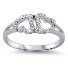 Load image into Gallery viewer, Sterling Silver Trendy Upside Down Double Heart Design with Clear Cz RingAnd Face Height of 6MM