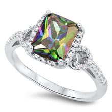 Load image into Gallery viewer, Sterling Silver Rectangle Shaped Rainbow Topaz And Clear CZ RingAnd Face Height 10mm