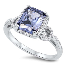 Load image into Gallery viewer, Sterling Silver Rectangle Shaped Tanzanite And Clear CZ RingAnd Face Height 10mm