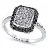 Sterling Silver Elegant Design with Paved Black and Clear Czs RingAnd Face Height of 14MM