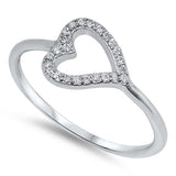 Sterling Silver Stylish Sideway Open Heart with Clear Cz RingAnd Face Height of 9MM