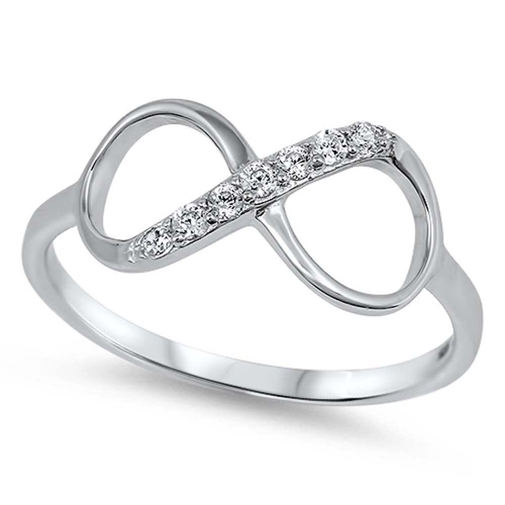 Sterling Silver Modish Infinity Design with Inlay Clear Cz Ring, Face Height of 8MM