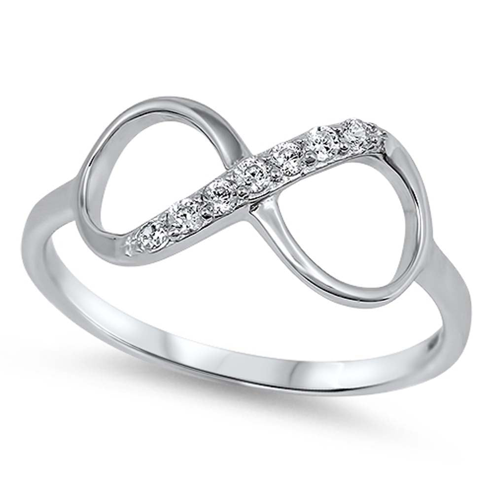 Sterling Silver Modish Inifinity Design with Inlay Clear Cz RingAnd Face Height of 8MM