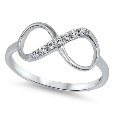 Sterling Silver Modish Inifinity Design with Inlay Clear Cz RingAnd Face Height of 8MM