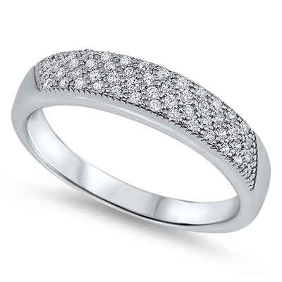 Sterling Silver Modish Micro Pave Clear Cz Ring with Face Height of 4MM