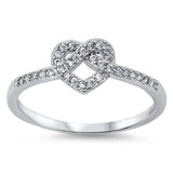 Sterling Silver Trendy Pretzel Heart Design with Clear Cz RingAnd Face Height of 7MM