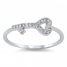 Load image into Gallery viewer, Sterling Silver Trendy Heart Key with Clear Cz RingAnd Face Height of 6MM