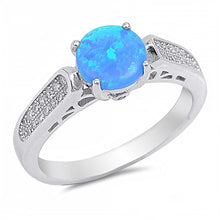 Load image into Gallery viewer, Sterling Silver Round Shaped Blue Opal And Clear CZ RingAnd Face Height 7mm
