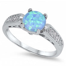 Load image into Gallery viewer, Sterling Silver Solitaire Round Blue Opal with Clear Cz RingAnd Face Height of 7MM