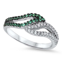 Load image into Gallery viewer, Sterling Silver Fancy Band with Emerald and Clear Cz RingAnd Face Height of 8MM