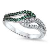 Sterling Silver Fancy Band with Emerald and Clear Cz RingAnd Face Height of 8MM