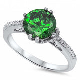 Sterling Silver Solitaire Round Emerald Cz with Clear CZ RingAnd Face Height of 8MM