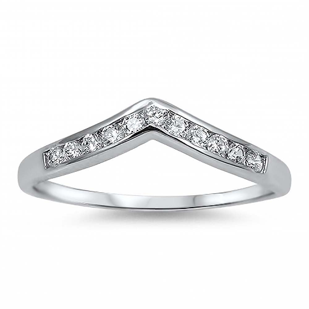 Sterling Silver Chevron Band with Clear Cz RingAnd Face Height of 4MM