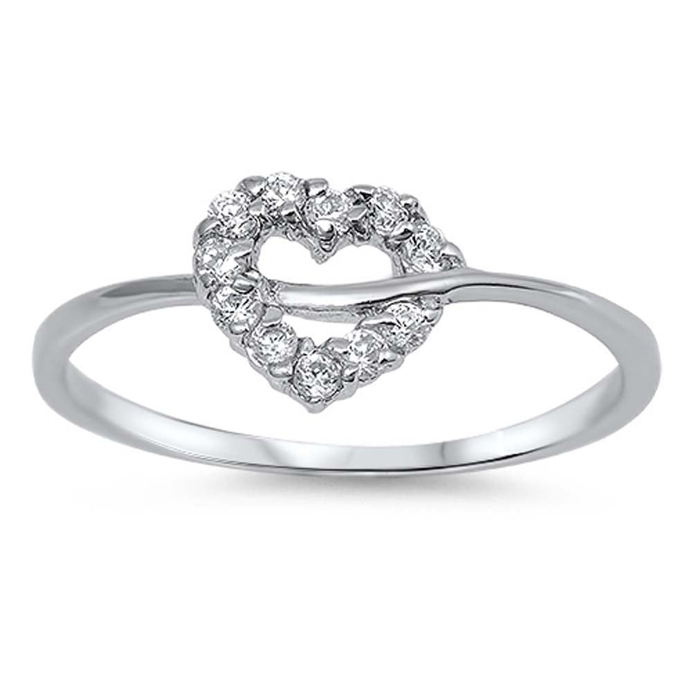 Sterling Silver Trendy Heart Design with Clear Cz RingAnd Face Height of 7MM