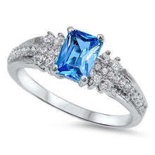 Load image into Gallery viewer, Sterling Silver Rectangle Shaped Blue Zircon And Clear CZ RingAnd Face Height 7mm