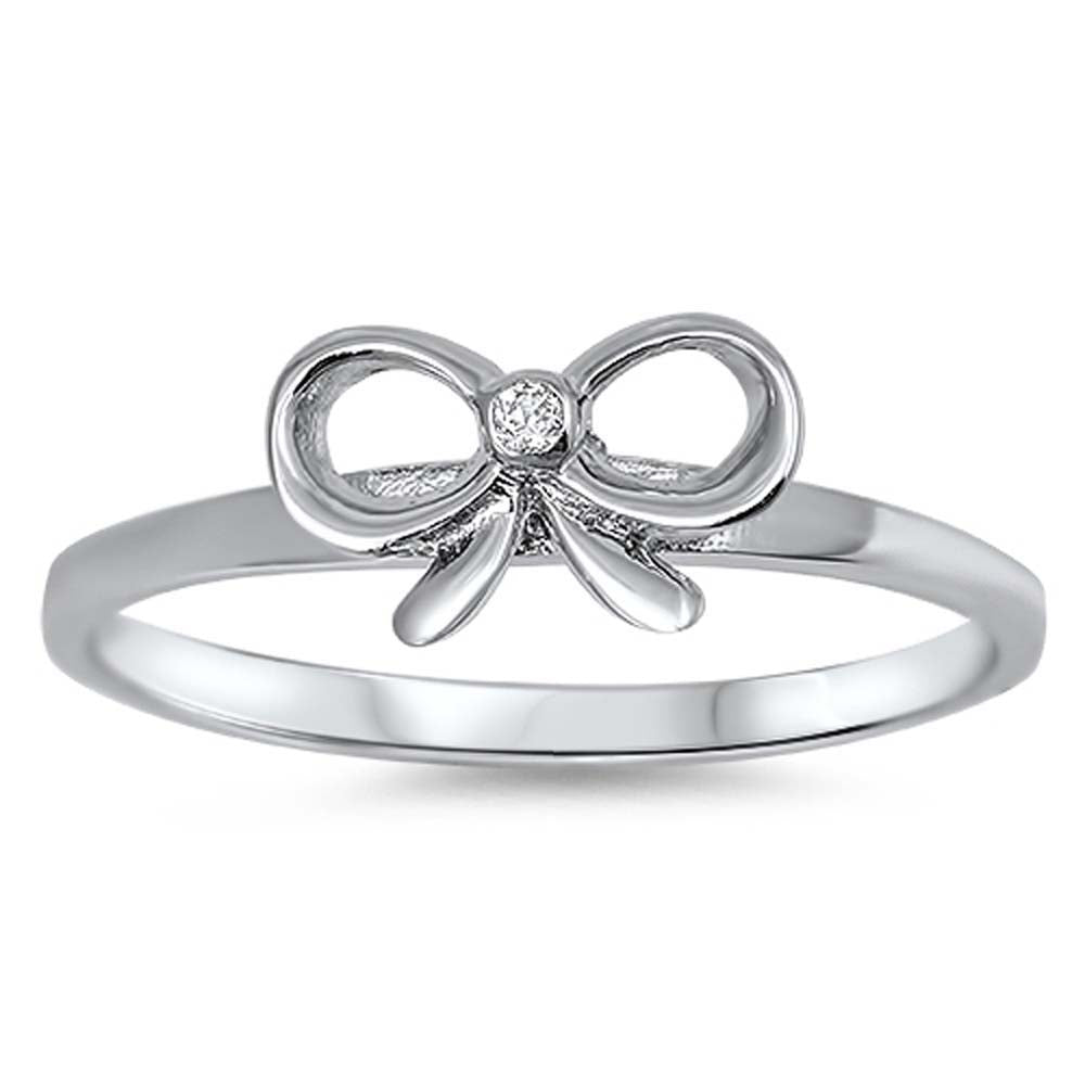 Sterling Silver Stylish Bow Ribbon Design with Single Cz RingAnd Face Height of 7MM