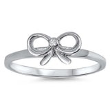 Sterling Silver Stylish Bow Ribbon Design with Single Cz RingAnd Face Height of 7MM