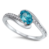 Sterling Silver Prong Aquamarine Oval Cut with Clear Cz Inlay Bypass Band RingAnd Face Height of 9MM