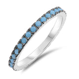 Sterling Silver Nano Imitation Turquoise Round Shaped With CZ RingAnd Face Height 2mm