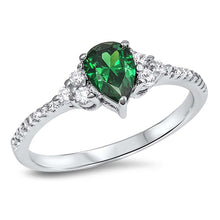 Load image into Gallery viewer, Sterling Silver Modish Pearshape Emerald Cz with Inlay Round Clear Czs RingAnd Face Height of 7MM