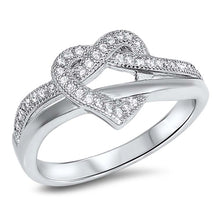 Load image into Gallery viewer, Sterling Silver Open Heart Knot Design with Paved Clear Cz RingAnd Face Height of 10MM