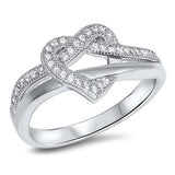 Sterling Silver Open Heart Knot Design with Paved Clear Cz RingAnd Face Height of 10MM