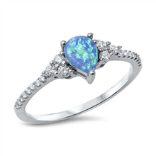 Load image into Gallery viewer, Sterling Silver Stylish Pear Shaped Cut Blue Lab Opal with Round Cut Clear Czs RingAnd Face Height of 7MM