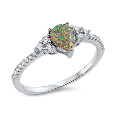 Sterling Silver Heart Shaped Black Lab Opal With Clear CZ Ring