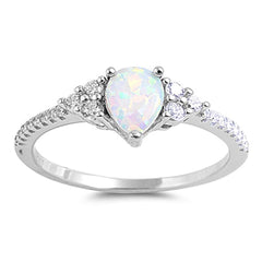 Sterling Silver Lab Opal Tear Drop Ring