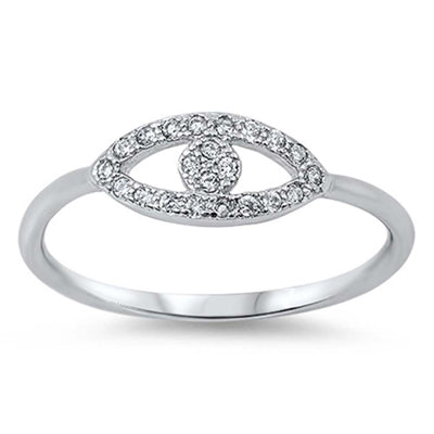 Sterling Silver Rhodium Plated Evil Eye Cubic Zirconia Ring