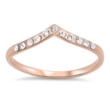 Load image into Gallery viewer, Sterling Silver Rose Gold Plated Chevron Band Ring with Clear CzAnd Face Height of 4MM