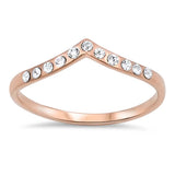 Sterling Silver Rose Gold Plated Chevron Band Ring with Clear CzAnd Face Height of 4MM