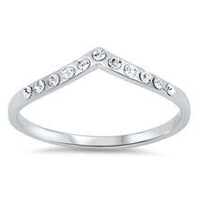 Load image into Gallery viewer, Sterling Silver Rhodium Plated Chevron Band Ring with Clear CzAnd Face Height of 4MM