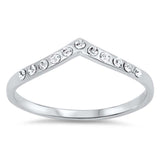 Sterling Silver Rhodium Plated Chevron Band Ring with Clear CzAnd Face Height of 4MM