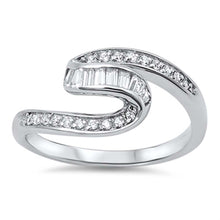 Load image into Gallery viewer, Sterling Silver Wave Shaped Clear CZ RingAnd Face Height 11mm