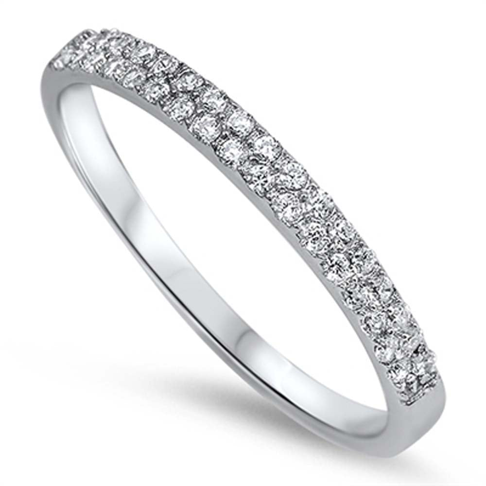 Sterling Silver Eternity Band with Clear CzAnd Face Height of 4MM