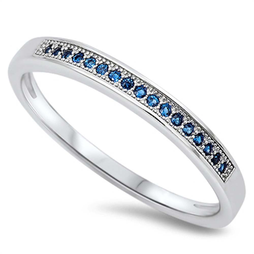 Sterling Silver Eternity Band with Blue Sapphire CzAnd Face Height of 2MM