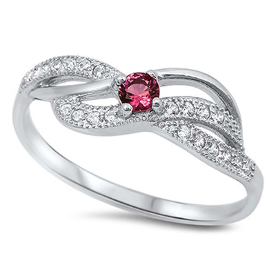 Sterling Silver Elegant Infinity Design with Clear and Ruby Cz Ring and Face Height of 6MM