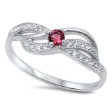 Sterling Silver Elegant Infinity Design with Clear and Ruby Cz RingAnd Face Height of 6MM