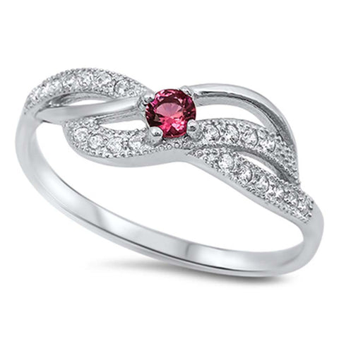Sterling Silver Elegant Infinity Design with Clear and Ruby Cz Ring and Face Height of 6MM
