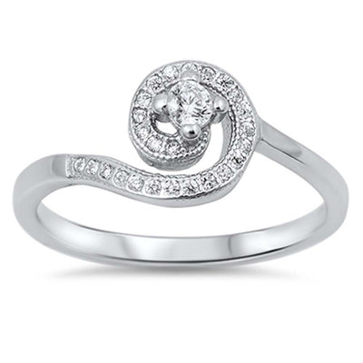 Sterling Silver Trendy Swirl Design with Clear Cz RingAnd Face Height of 9MM