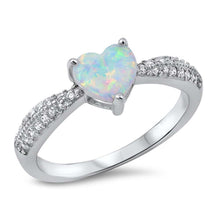 Load image into Gallery viewer, Sterling silver Ring with a Heart white Opal Center and Clear Cz\&#39;sAnd Face Height of 7MM