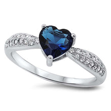 Load image into Gallery viewer, Sterling Silver Solitaire Blue Sapphire Heart with Clear Cz Band RingAnd Face Height of 7MM