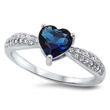 Sterling Silver Solitaire Blue Sapphire Heart with Clear Cz Band RingAnd Face Height of 7MM