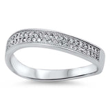 Sterling Silver Micro Pave Clear Cz Curve Band Ring with Face Height of 4MM