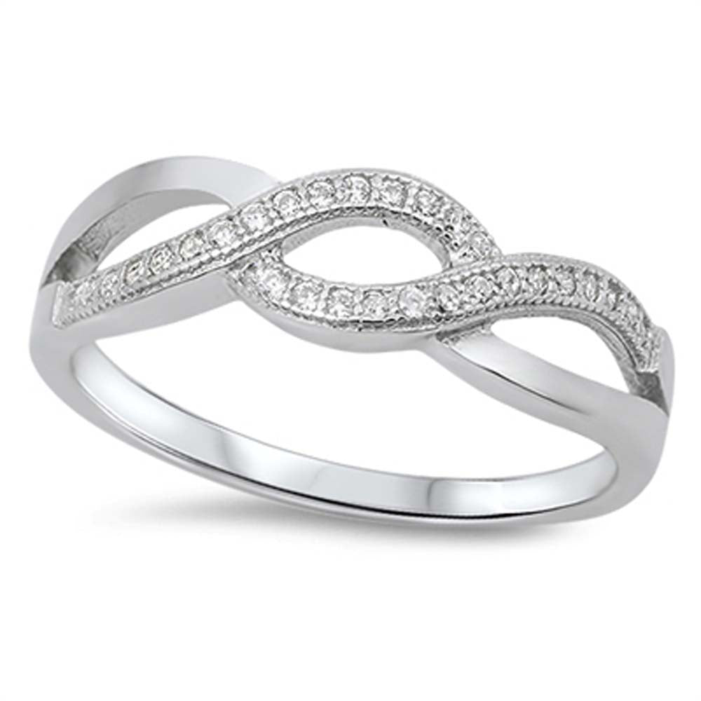 Sterling Silver Modish Inifinity Design with Clear Cz RingAnd Face Height of 6MM