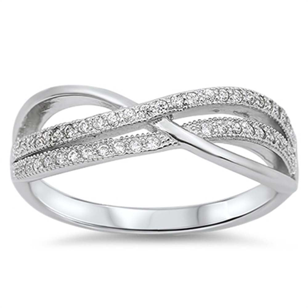 Sterling Silver Trendy Inifinity Design with Clear Cz RingAnd Face Height of 6MM