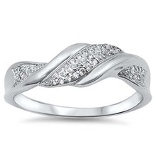 Load image into Gallery viewer, Sterling Silver Stylish Twisted Band with Micro Pave Clear Cz RingAnd Face Height of 6MM