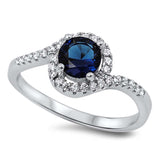 Sterling Silver Round Blue Sapphire And Clear CZ RingAnd Face Height 9mm