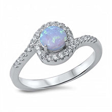 Load image into Gallery viewer, Sterling Silver Classy Swirl Band Ring Inlaid with Clear Czs and Centered Round Cut Light Blue Lab Opal StoneAnd Face Height of 9MM